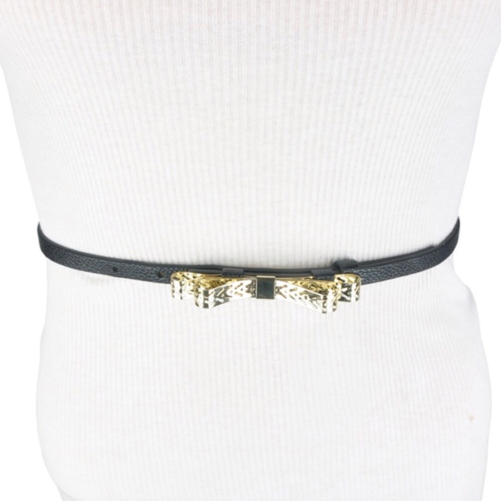 BCBGENERATION WAIST BELT BLACK GOLD BOW SKINNY